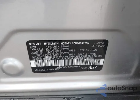 2021 Mitsubishi Outlander Sport 2.0 Es 2Wd из США, поврежденный, VIN JA4APUAU3MU000883